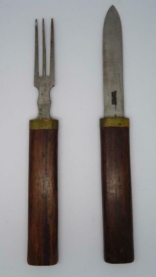 Antique 19th Century Compact Campaign Knife And Fork Set - Holong & Co Sheffield