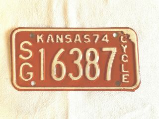 Vintage Antique 1974 Kansas Motorcycle License Plate Sg 16387 - Cycle