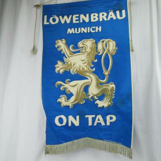 Vintage Large Rare Lowenbrau Beer Flag Banner Sign Regal Blue W/ Gold Lion