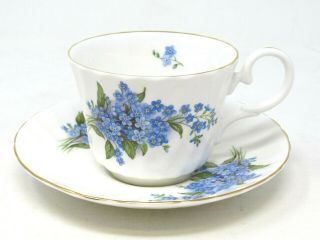 Vintage Tea Cup And Saucer Royale Garden Bone China Staffs England Blue Floral