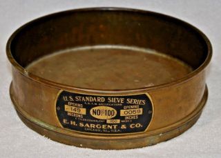 Rare Vintage E.  H.  Sargent & Co.  Brass U.  S.  Standard Sieve 100 149 Microns