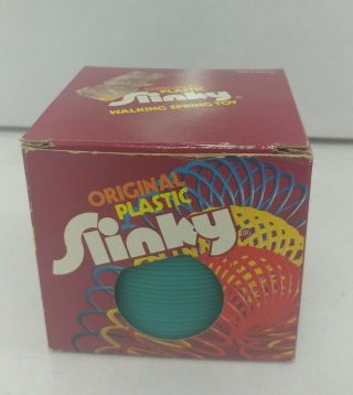 Plastic Slinky Blue Green Teal W/ Box Rare 1980s