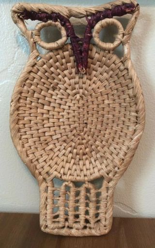 Vintage Owl Shaped Basket Woven Grass Bowl Keys Wicker Rattan Wall Hanging Decor