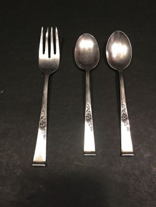 1954 Reed&barton Classic Rose Sterling Silver 2 Teaspoons And 1 Salad Fork
