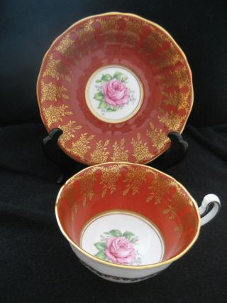 Adderley Fine English Bone China Cup & Saucer Gold Gilt Chintz With Pink Rose