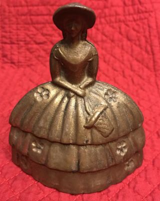 Vintage Antique Brass Figure Bell Victorian Woman Lady Made In England 3.  25 "