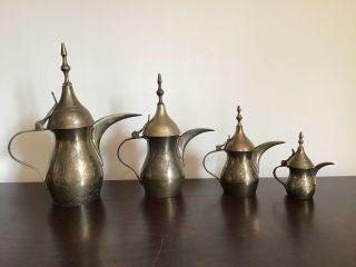 4 Vintage Engraved Brass Dallah Middle Eastern Arabic Coffee Pots Indian Brass