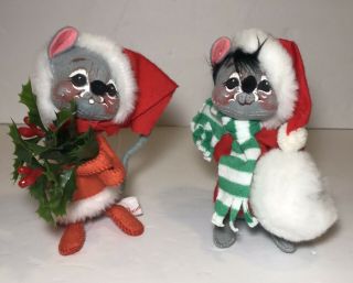 2 Annalee Mobilitee Christmas Mouse Mice Couple 6” Tall 1987
