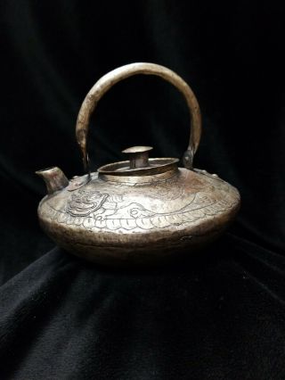 Vintage Antique Asian Japanese Chinese Metal Aluminum Teapot Dragon Handmade