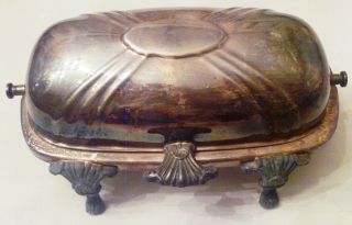 Butter Dish,  Silver Plate Epca By Poole W/ Retractable Top & Glass Butter Tray