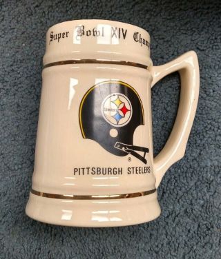 1979 Pittsburgh Steelers Bowl Xiv Champions Ceramic Beer Stein Rare
