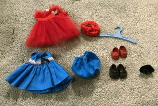 Vogue Ginny 8 " Doll Clothes Vintage 50s Blue Red Dress W/ Panties Shoes Hanger