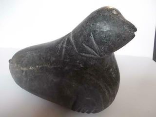358 / Early 20th Century Eskimo Inuit Hand Carved Stone Figure Of A Sea Lion