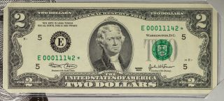 2003 Usa Rare $2 Bill Very Low Serial Number 00011142 Star Note Richmond (dr)