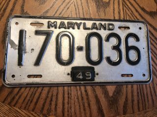 Rare & Vintage 1949 1948 Maryland License Plate Antique Old W Metal Tab