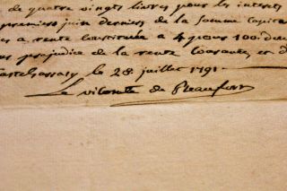 1791 Viscount De Beaufort Signed Receipt Manuscript Document Letter
