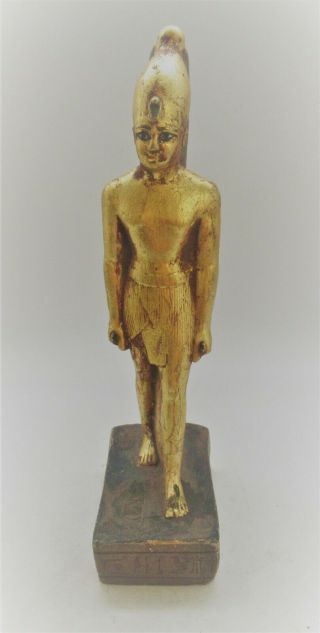 Ancient Egyptian Gold Gilded Stone Statuette Of Osiris Rare