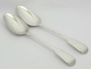 2 Fine Rare Victorian Solid Silver Serving Spoons Hm 1854 Heavy 124g James Beebe
