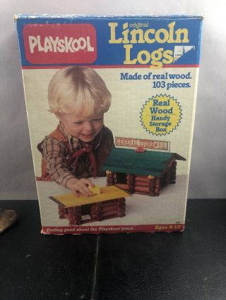 1986 Playskool Lincoln Logs Set 885 W/ Box 87pieces
