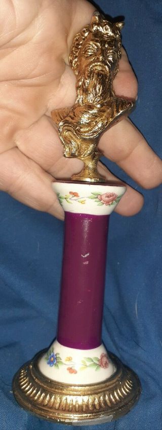 Rare Vintage Peltro Guilded Pewter Miniature Satyr Pan Bust Agf Porcelain Column