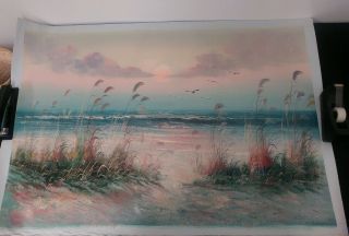 R.  Thomson Vintage Seascape Oil Painting Signed Canvas