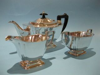 Very Elegant Antique Silver Plated Art Deco Design 3 Piece Tea Service