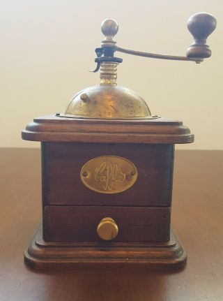 Antique Caffe Brass & Wood Coffee Grinder - Made In Italy - Artisanal Hand Crank