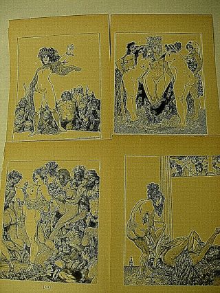 Antique Set 4 Risque Illustration Art Prints By Norman Lindsay " Lysistrata "