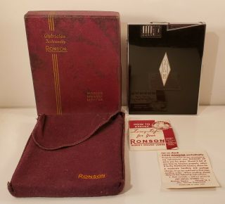 Rare Ronson Patrician Cigarette Case Lighter With Box,  Pouch,  Paperwork