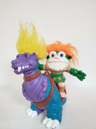 Battle Trolls Vintage 1992 Action Figure W/ Dinosaur Hasbro Rare