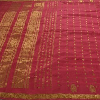 Sanskriti Vintage Pink Heavy Saree Pure Silk Woven Kanjivaram Sari Craft Fabric