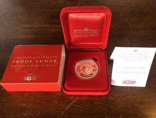 Rare 2000 $1 Year Of The Dragon Lunar Year 1oz Silver Proof Plus Cert