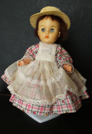 Vintage Vogue Ginny Doll Fully Dressed With Heart Stand Straw Hat Pinafore