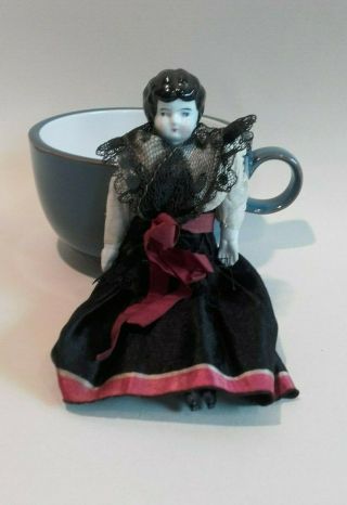 Antique China Headed Doll With Silk Lace Clothes.  Antique Dolls House Addition