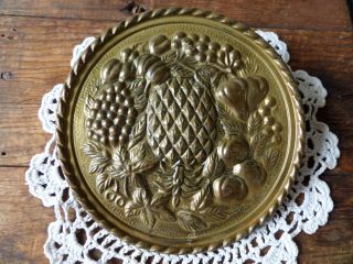 Vintage or Antique Brass Wall Pockets (2) Matching Pair Pineapple Grape Fruit 2