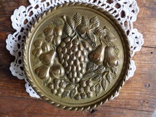 Vintage or Antique Brass Wall Pockets (2) Matching Pair Pineapple Grape Fruit 3