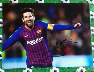Lionel Messi Signed Fc Barcelona Photo 8x6 Autograph Rare
