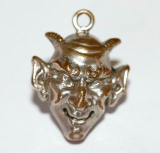 Rare Antique Smiling Horned Devil Halloween Goblin Bracelet Charm Pendant C.  1920