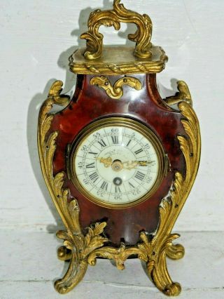 Old Faux Tortoise Shell Clock Louis Xv Style Paris Movement Rare