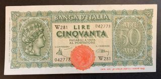Italy 50 Lire 1943 Banknote Rare