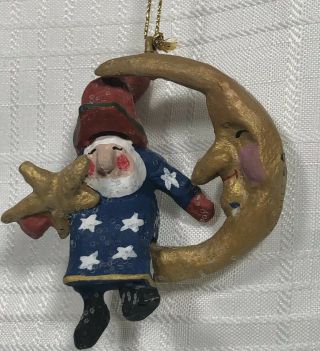 Rare House Of Hatten Santa With Stars Sitting On Moon Ornament 1999 Hand Painted