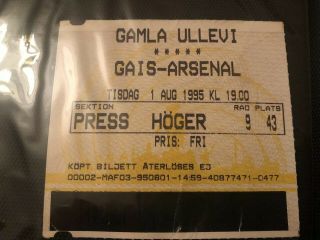 Arsenal Rare Pre Season Friendly Away V Gamla 1/8/1995