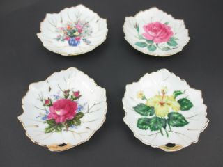Set of 4 Antique Nasco Leaf Floral Tea Bag Rest Dish Gilded Japan Porcelain 2