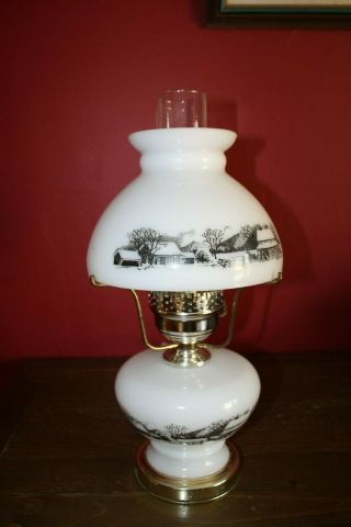 Vintage Gone With The Wind Lamp - Farm Scene - White Milk Glass,  Electric