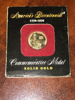 Rare - 1776 - 1976 American Bicentennial Commemorative Medal 10k Solid Gold Coin