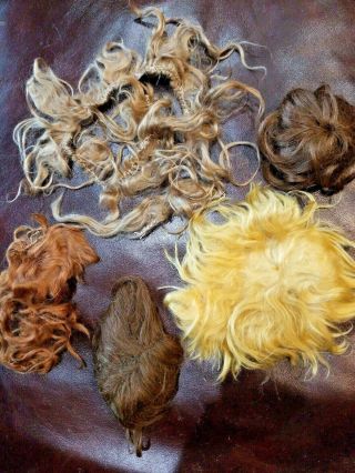 5 Vintage Antique Doll Wigs Human Mohair Blonde Brown Red