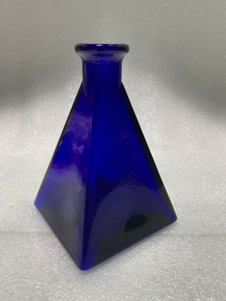 Antique Vintage Cobalt Blue Pyramid Shape Glass Vase -