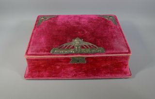 Rare Red Velvet Jugendstil Art Nouveau Secessionist Jewellery Box Casket C.  1900