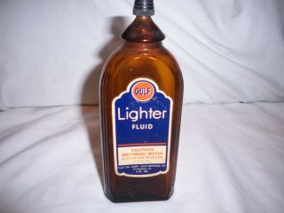 Gulf Oil Lighter Fuel Fluid Bottle Tin Can Rare Ww2 1940 