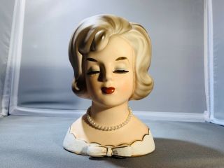 Vintage Napco Ware Blonde Lady Head Vase C5675 Bust With Pearl Necklace Rare